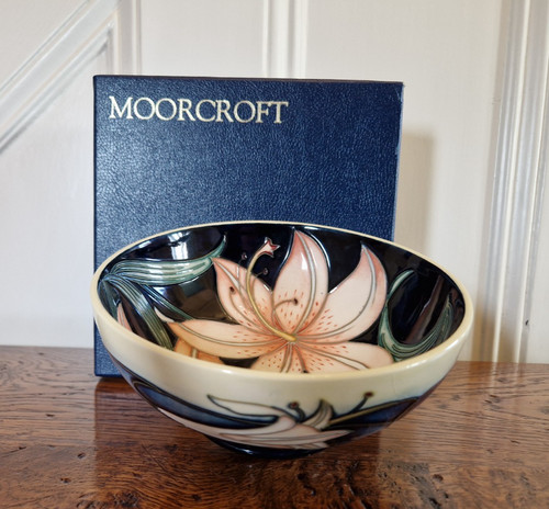 Moorcroft pink damask - damask, footed